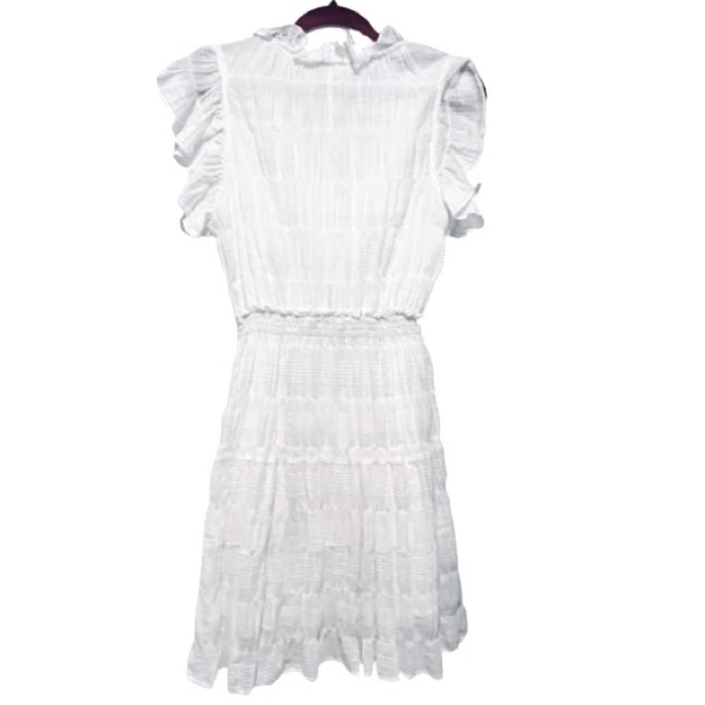 Max Studio- White Gauze Dress with Ruffle Sleeve and hem. - Picture 6 of 8